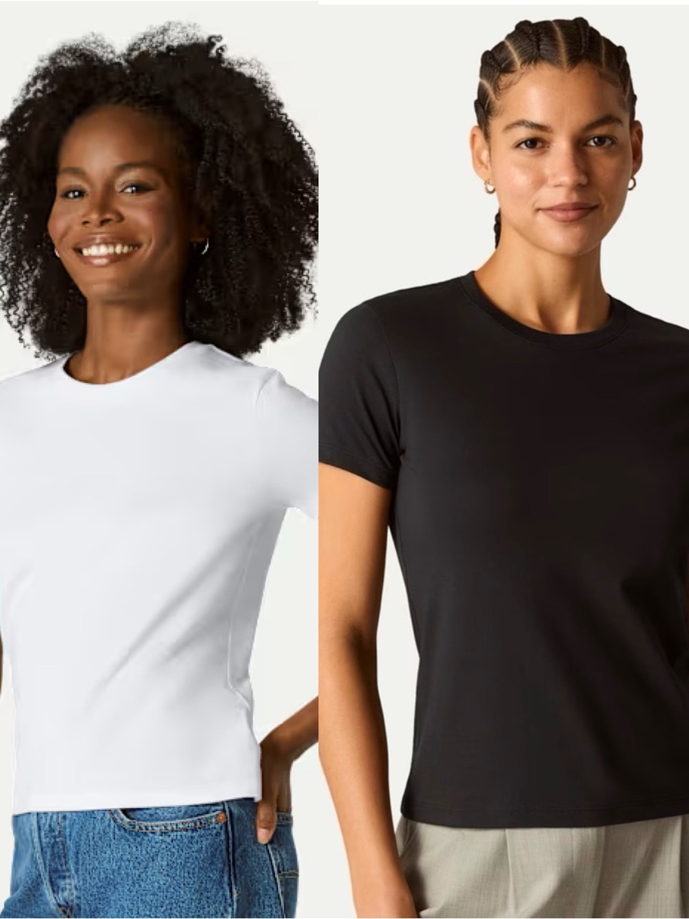 SET OF 2 Bombas Women Pima Cotton Slim Crew Neck T-Shirt Size M- White and Black